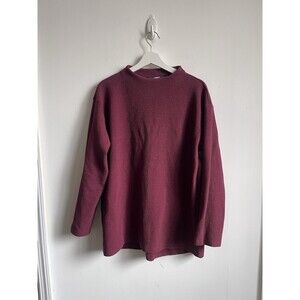 Lands End Burgundy Mock Neck Long Sleeve Relaxed Fit Top Medium 10-12